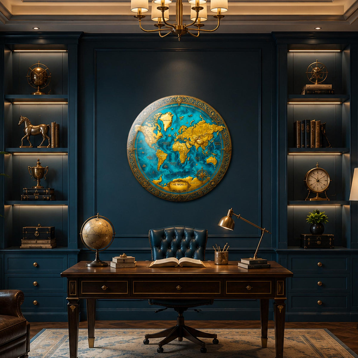 Turquoise Explorer Map in a modern room