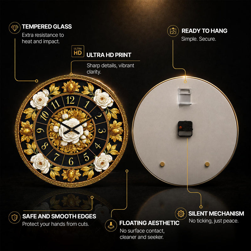 Regal Ivory Roses — tempered glass, ultra HD print, ready to hang