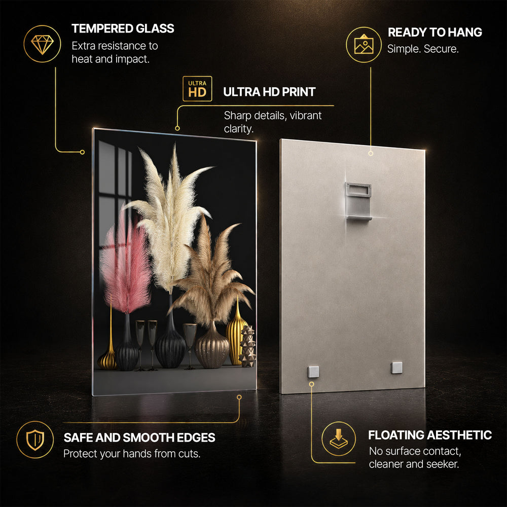 Pampas Noir — tempered glass, ultra HD print, ready to hang