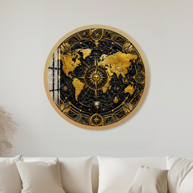 Gilded Compass World with gold frame