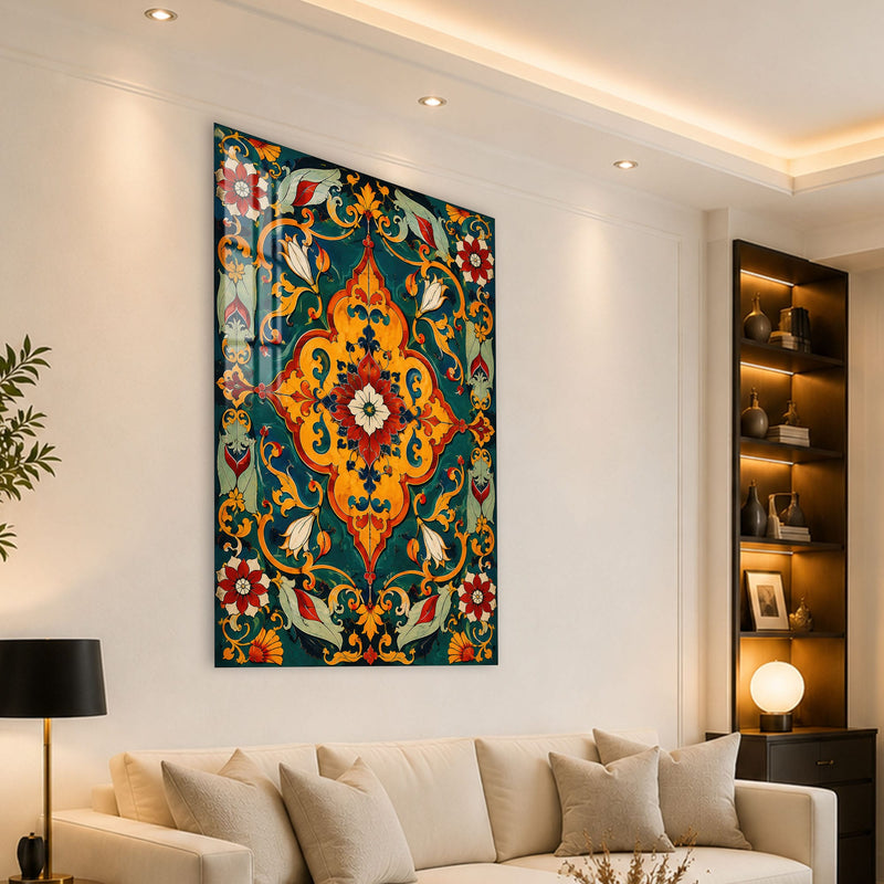 Artronauts Glass Print Emerald Floral Medallion Glass Wall Art