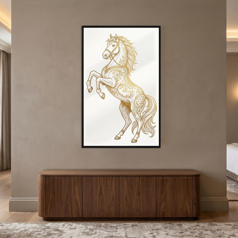 Ornate Golden Stallion with black frame