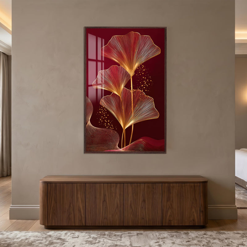 Golden Ginkgo Elegance with walnut frame