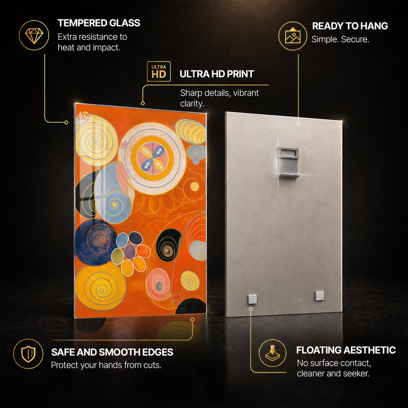 Radiant Spiral Harmony — tempered glass, ultra HD print, ready to hang