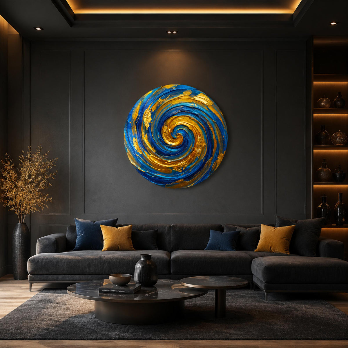 Gilded Ocean Spiral — tempered glass, ultra HD print, ready to hang