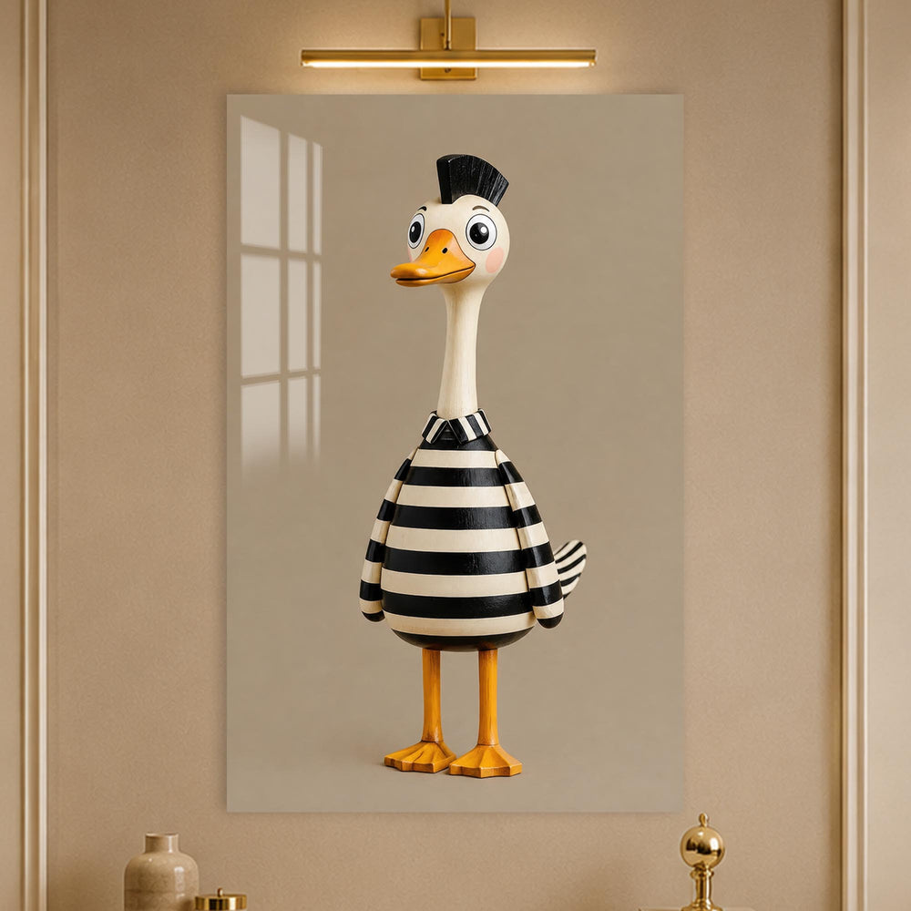 Striped Duck Character in a modern room