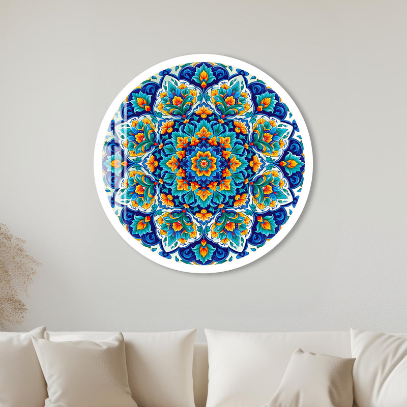 Turquoise Floral Mandala with white frame