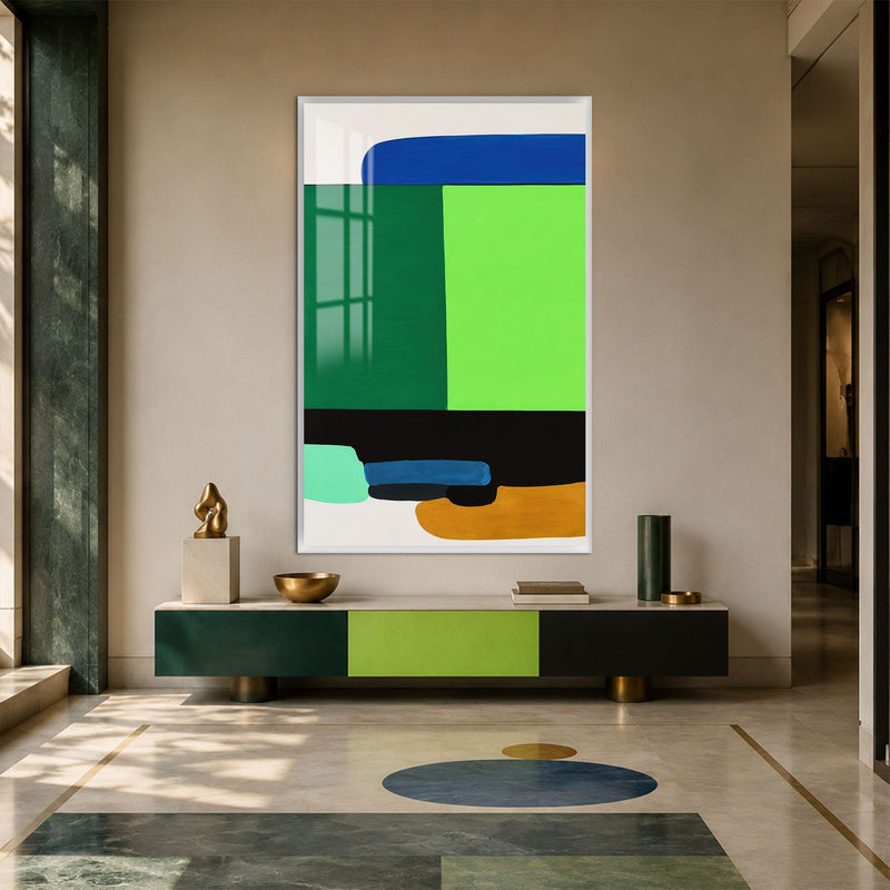Artronauts Glass Print 12x18 cm | 4.7"x7.1" / White Emerald Colour Blocks Glass Wall Art