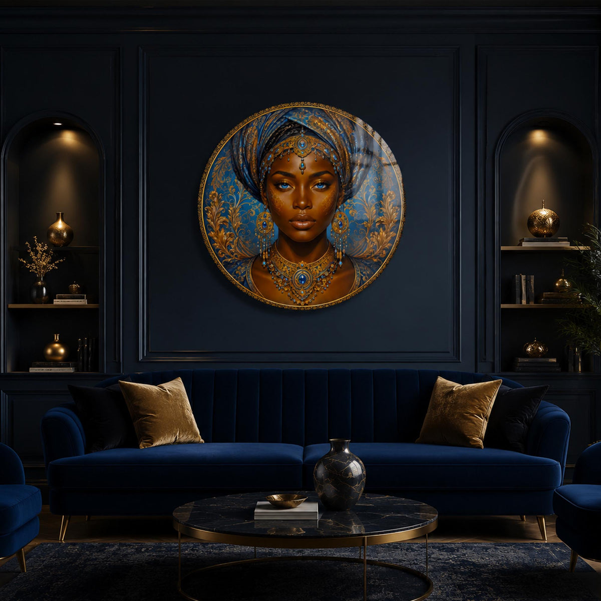 Sapphire Queen — tempered glass, ultra HD print, ready to hang