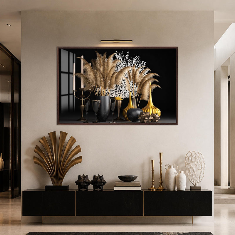 Artronauts Glass Print 18x12 cm | 7.1"x4.7" / Walnut Pampas and Coral Still Life Glass Wall Art