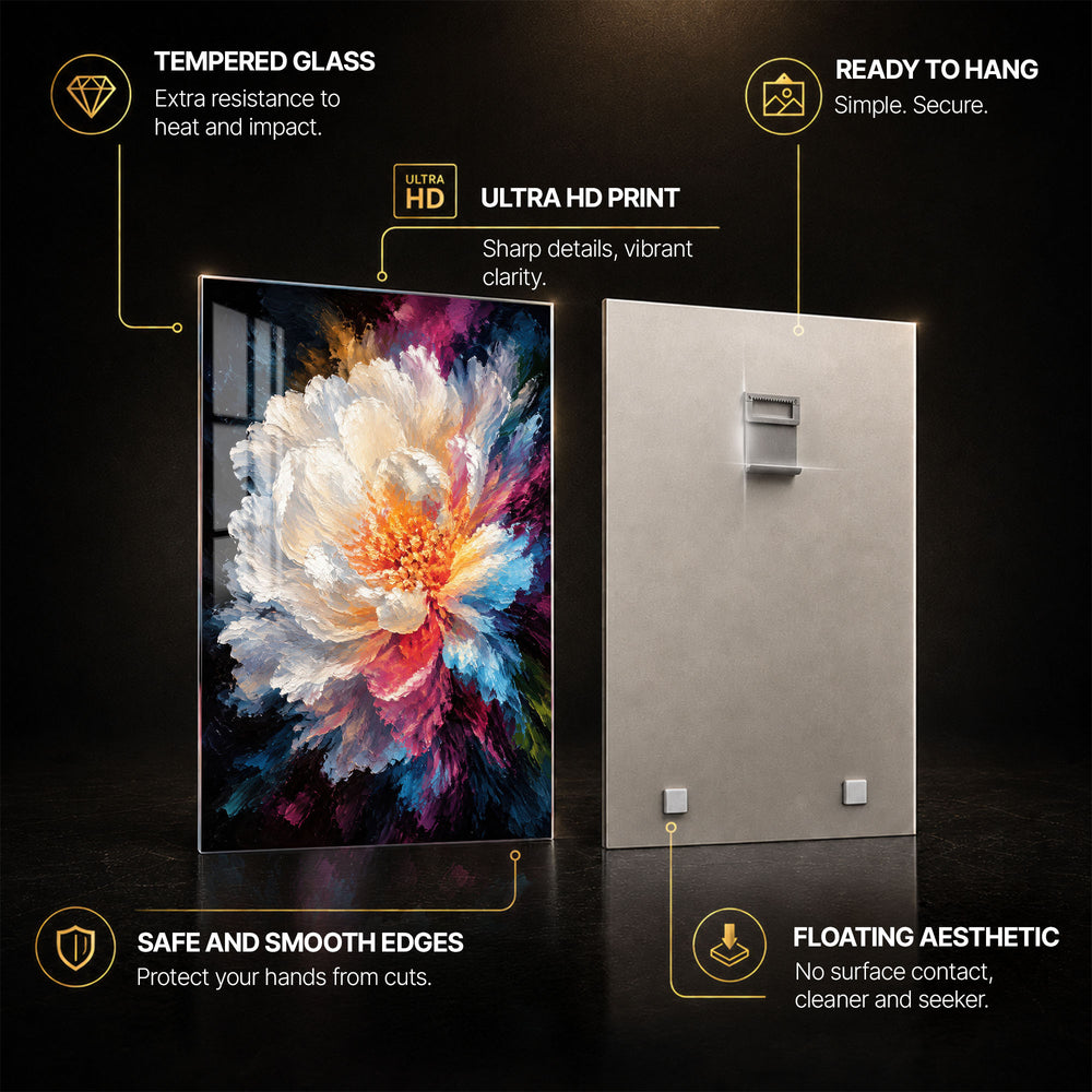 Midnight Peony — tempered glass, ultra HD print, ready to hang