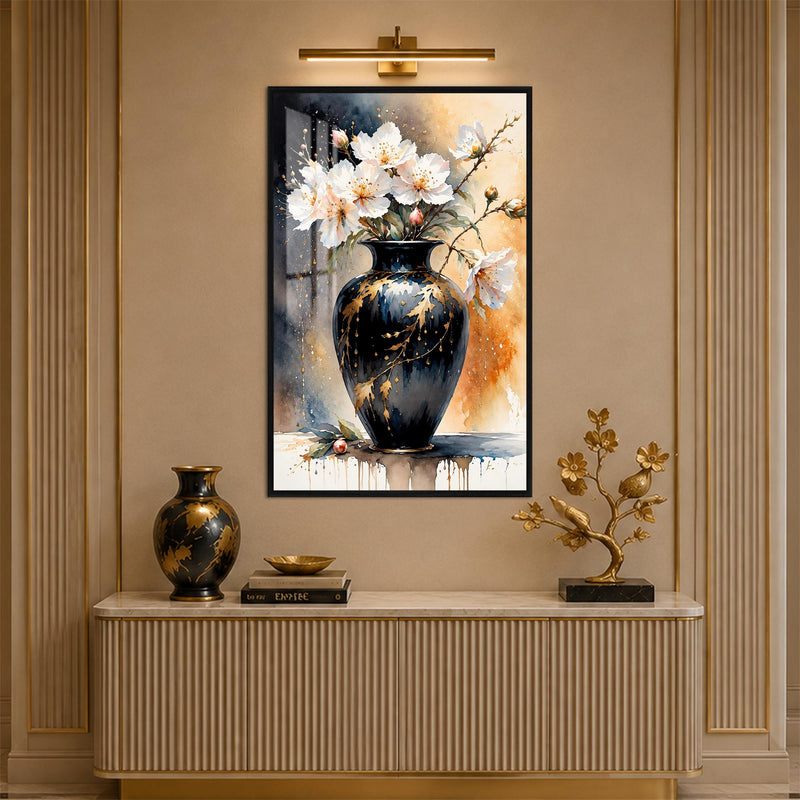 Blossoms in Black Vase with black frame