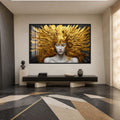 Artronauts Glass Print 18x12 cm | 7.1"x4.7" / Black Golden Feather Goddess Glass Wall Art