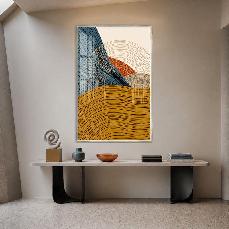 Waves and Rising Sun with silver frame