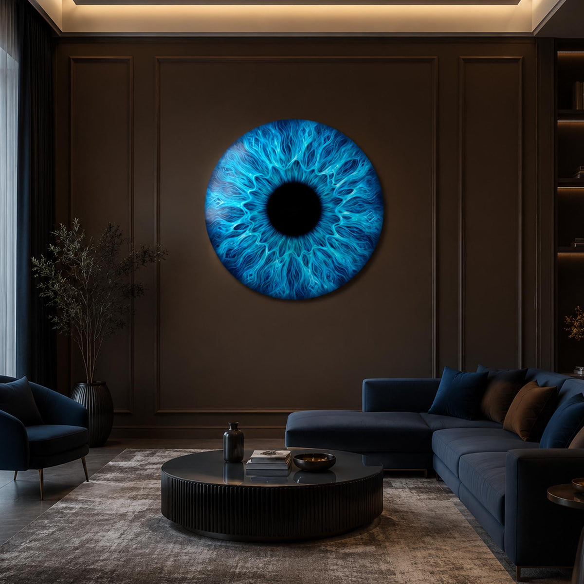 Electric Blue Iris II — tempered glass, ultra HD print, ready to hang