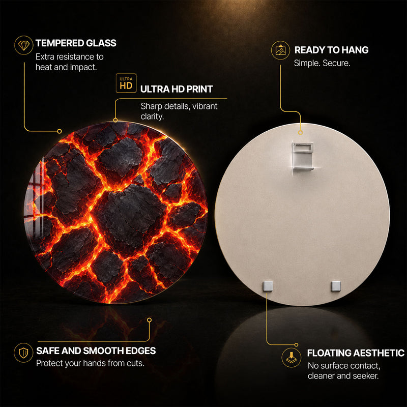 Molten Lava Cracks — tempered glass, ultra HD print, ready to hang