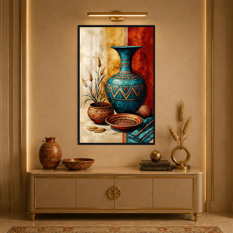 Turquoise Tribal Vessels with black frame