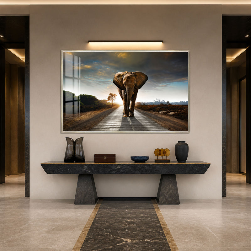 Elephant on the Open Road with silver frame