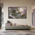 Children by the Victorian Lake House with black frame