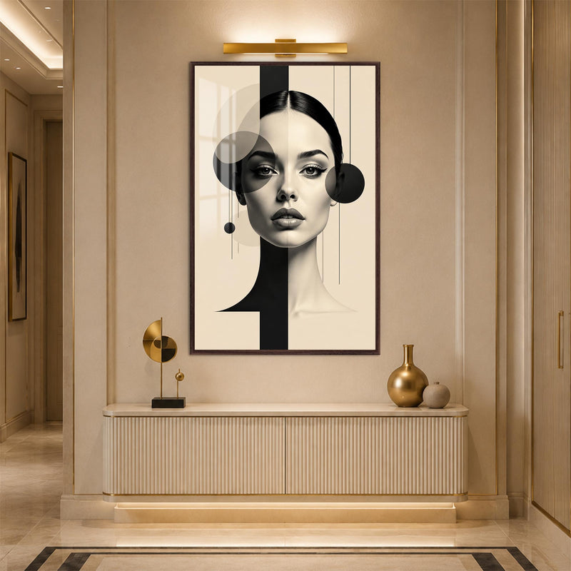 Geometric Monochrome Beauty with walnut frame