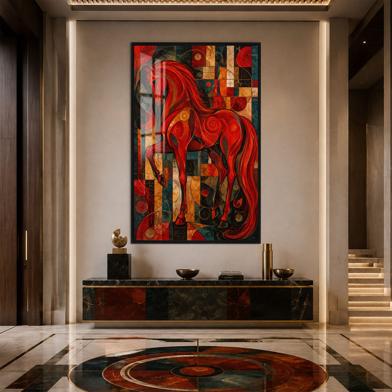 Artronauts Glass Print 12x18 cm | 4.7"x7.1" / Black Scarlet Mosaic Horse Glass Wall Art
