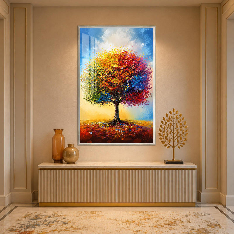Rainbow Tree Mosaic with silver frame