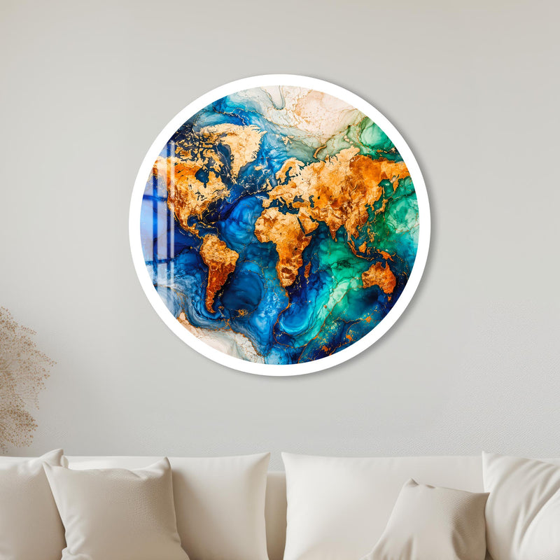Gilded World Map with white frame