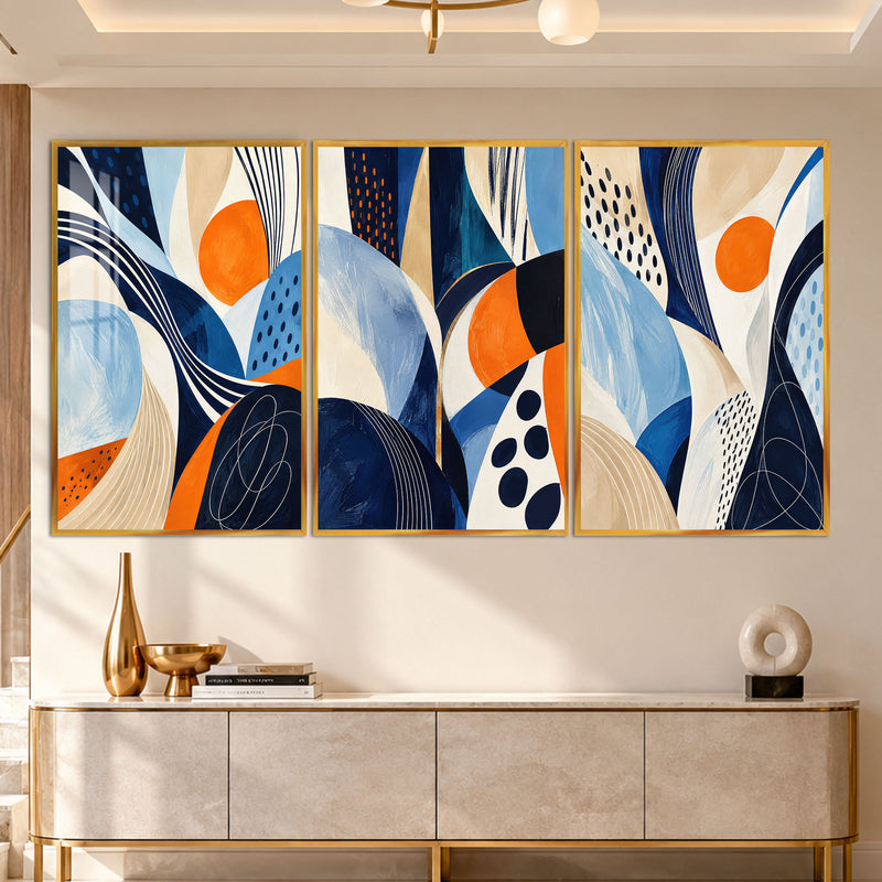 Blue Orange Abstract with gold frame