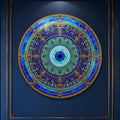Sapphire Celestial Mandala — tempered glass, ultra HD print, ready to hang