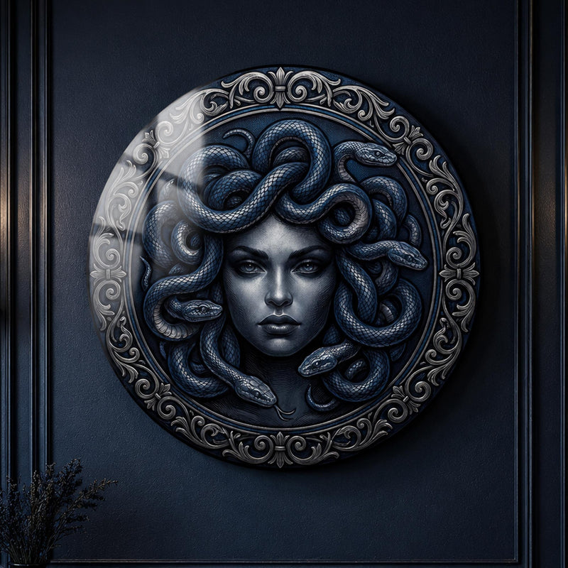 Midnight Medusa — tempered glass, ultra HD print, ready to hang