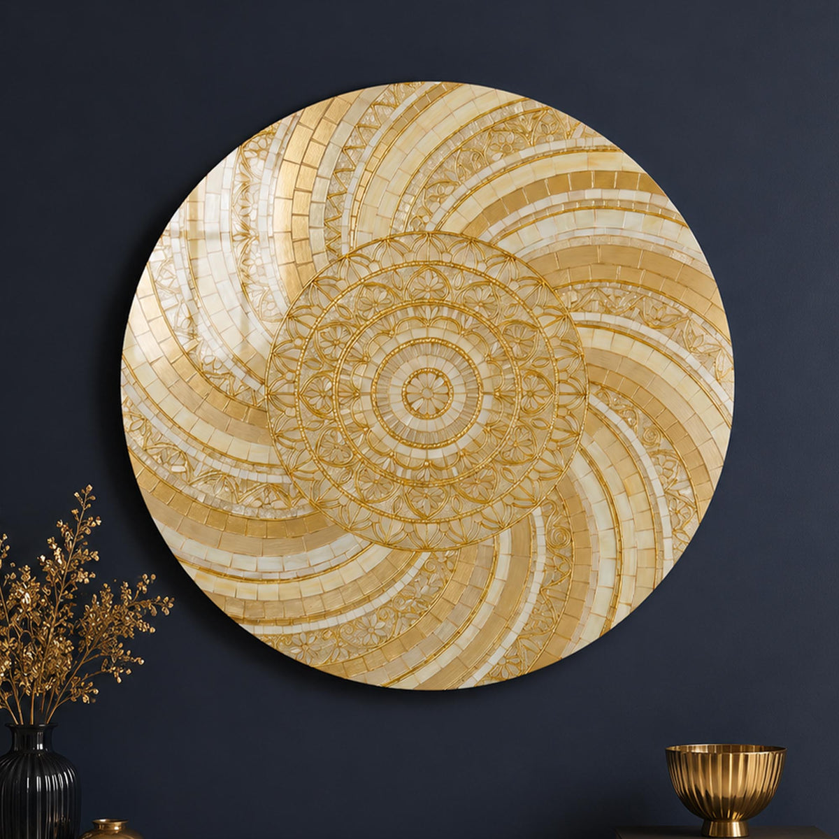 Ivory Mandala Swirl in a modern room