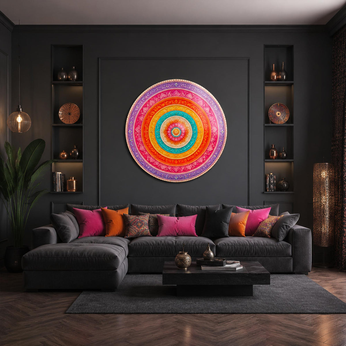 Festival Mandala II — tempered glass, ultra HD print, ready to hang