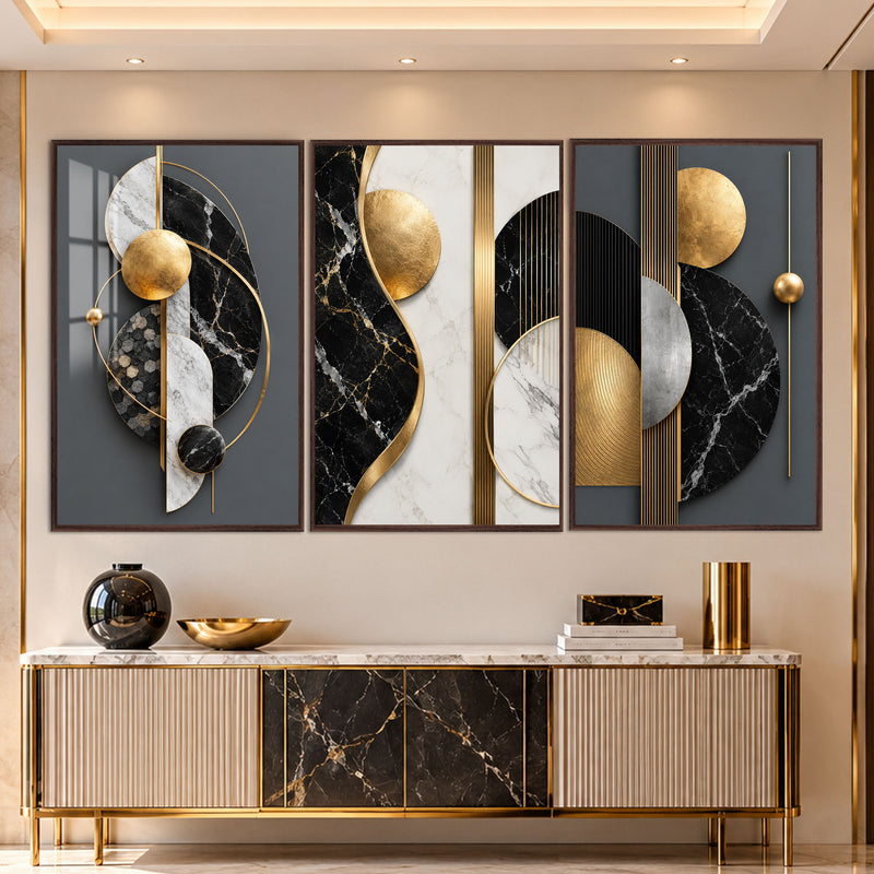 Golden Marble Harmony with walnut frame