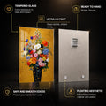 Golden Garden Bouquet — tempered glass, ultra HD print, ready to hang