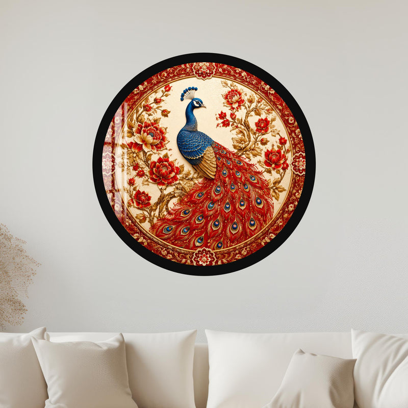 Crimson Blossom Peacock with black frame