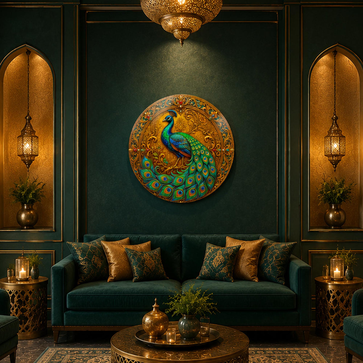 Regal Peacock in a modern room