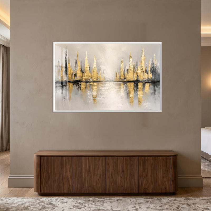 Golden City Reflections with white frame
