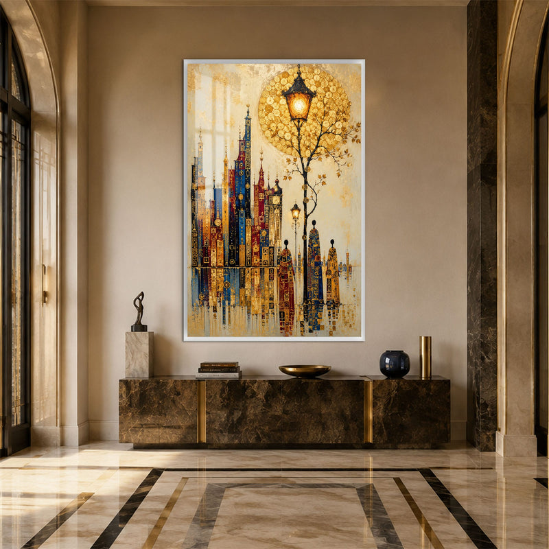 Artronauts Glass Print 12x18 cm | 4.7"x7.1" / White Golden City Promenade Glass Wall Art