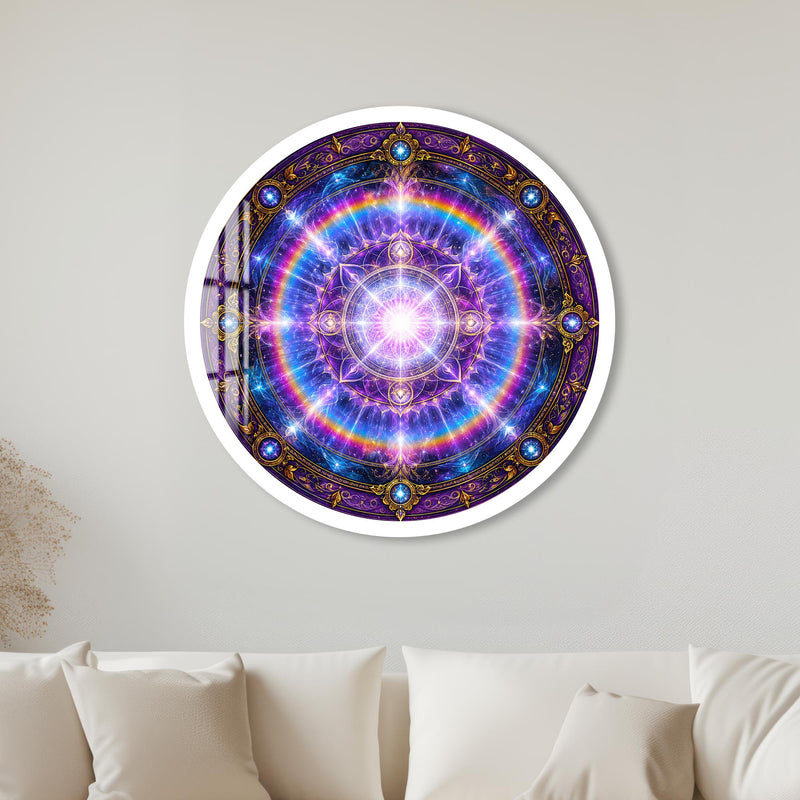 Celestial Rainbow Mandala with white frame