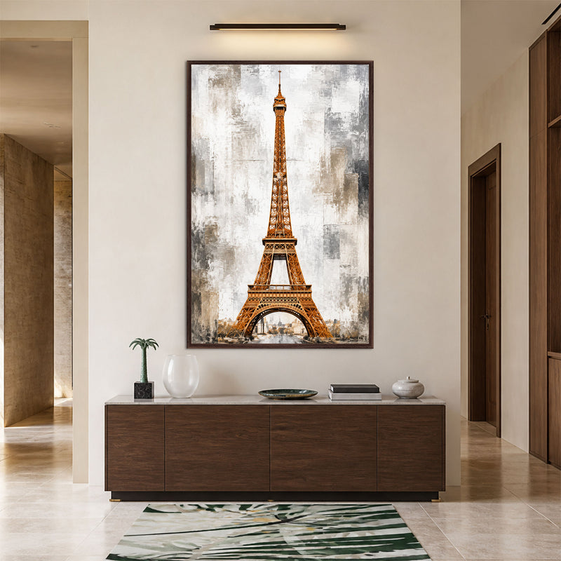 Golden Eiffel Tower with walnut frame