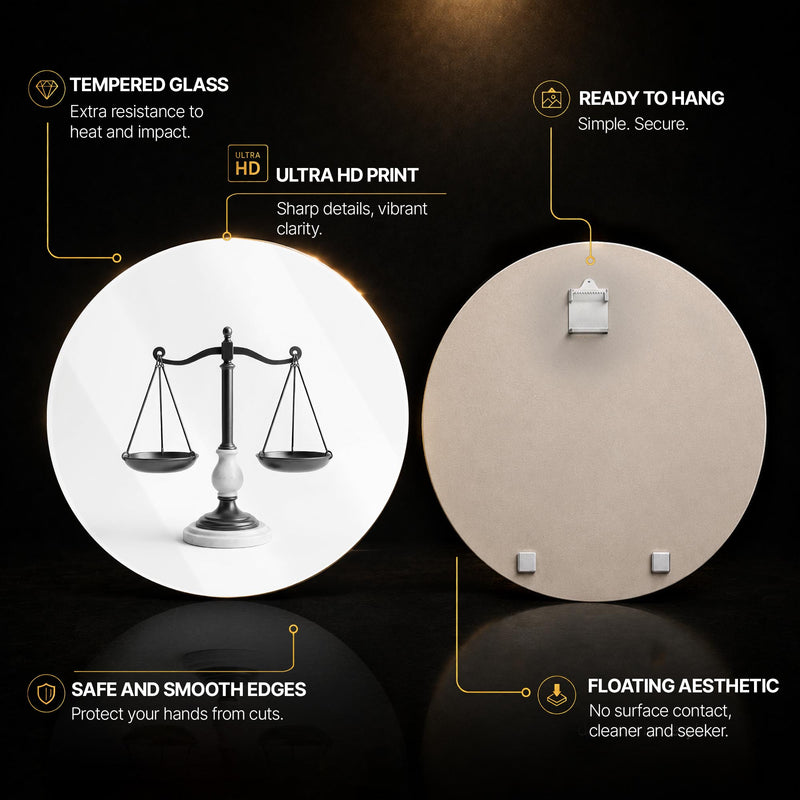 Classic Balance Scales — tempered glass, ultra HD print, ready to hang