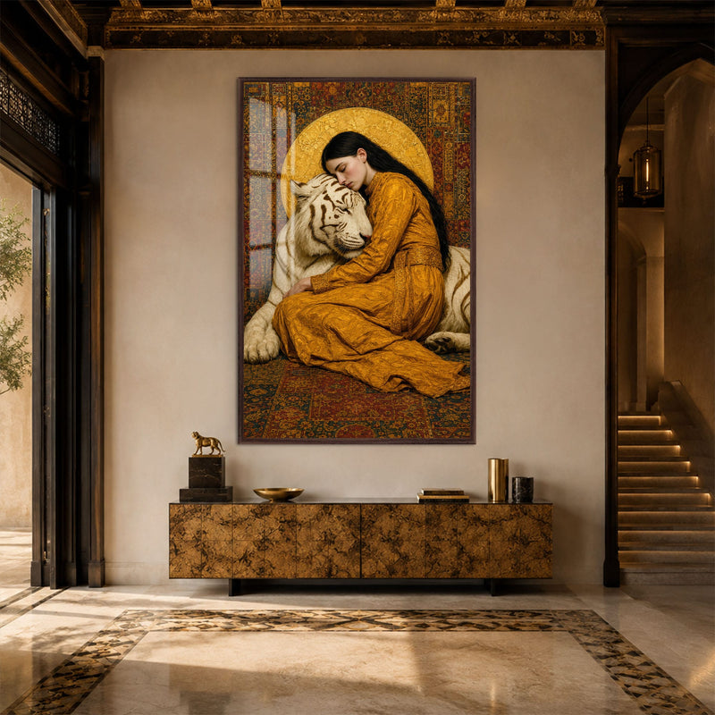 Artronauts Glass Print 12x18 cm | 4.7"x7.1" / Walnut Golden Guardian Glass Wall Art