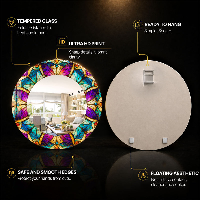 Butterfly Jewel Mosaic — tempered glass, ultra HD print, ready to hang