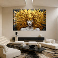 Artronauts Glass Print Golden Feather Goddess Glass Wall Art