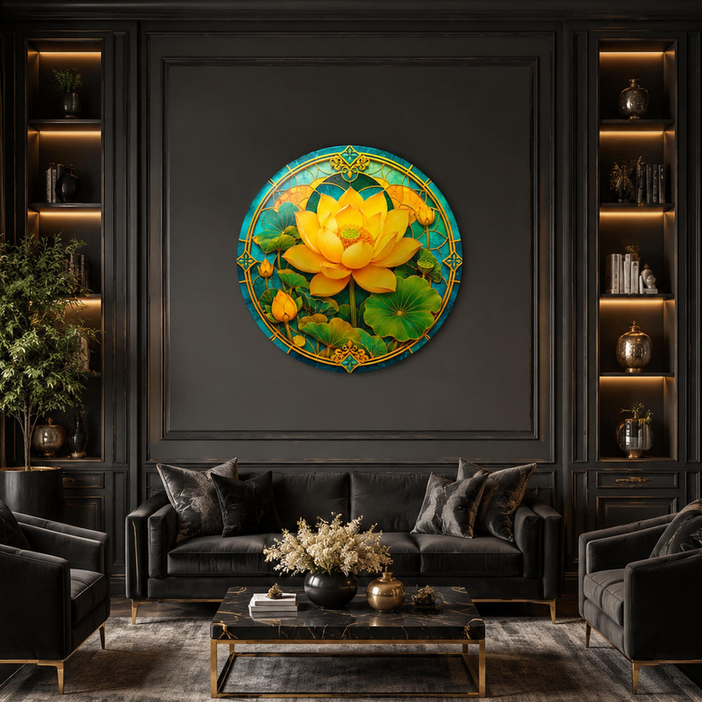 Golden Lotus — tempered glass, ultra HD print, ready to hang