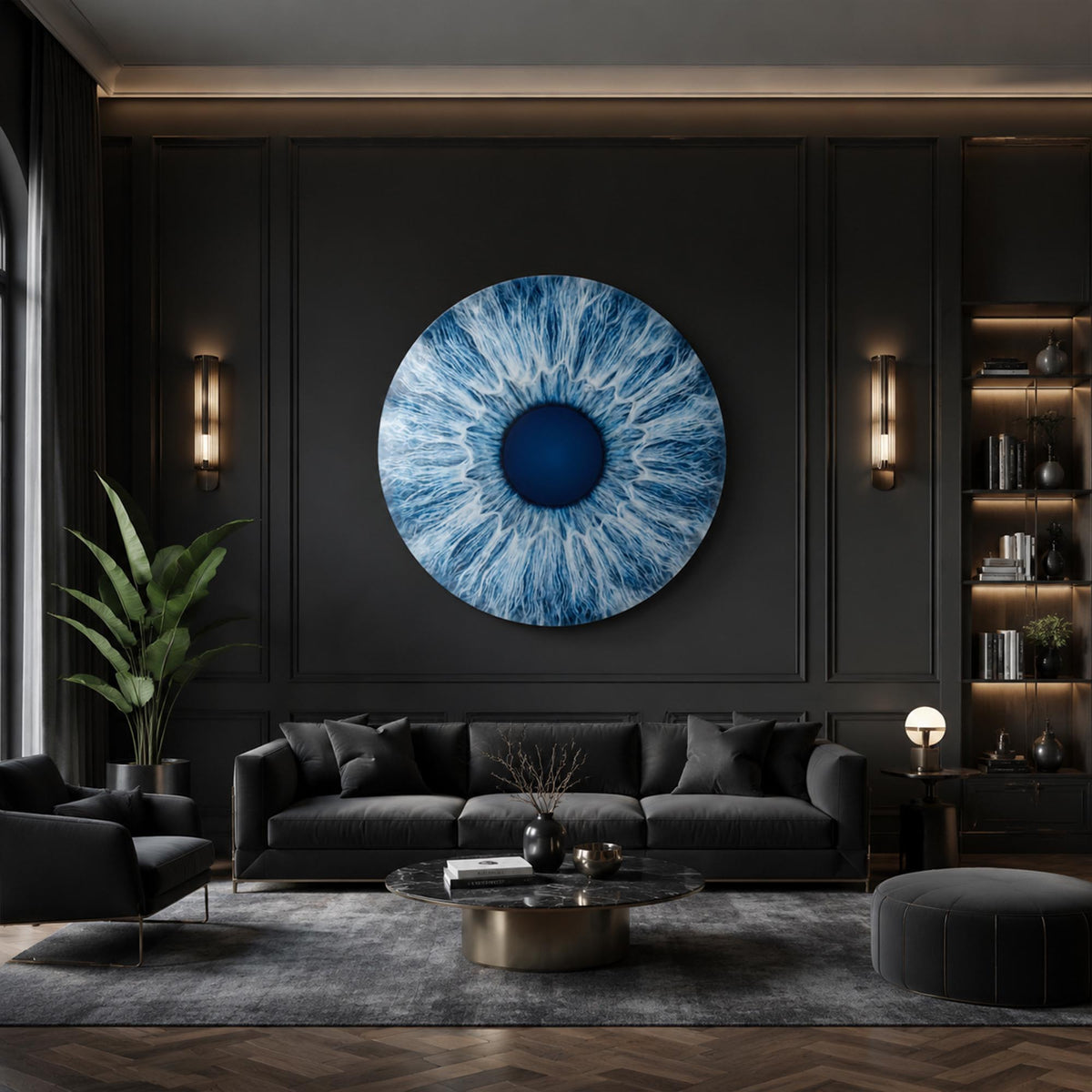 Frost Blue Iris — tempered glass, ultra HD print, ready to hang