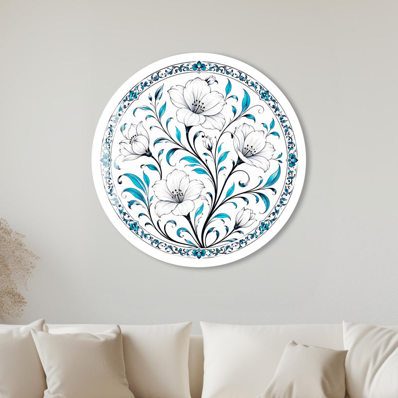 Turquoise Floral Elegance with white frame