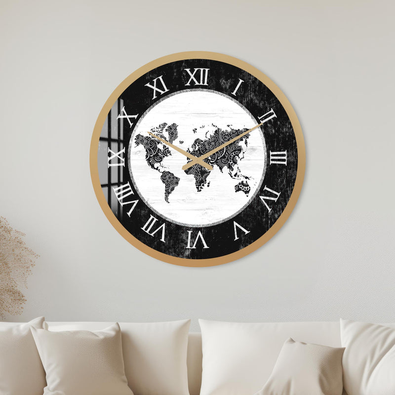 Vintage World Map with gold frame
