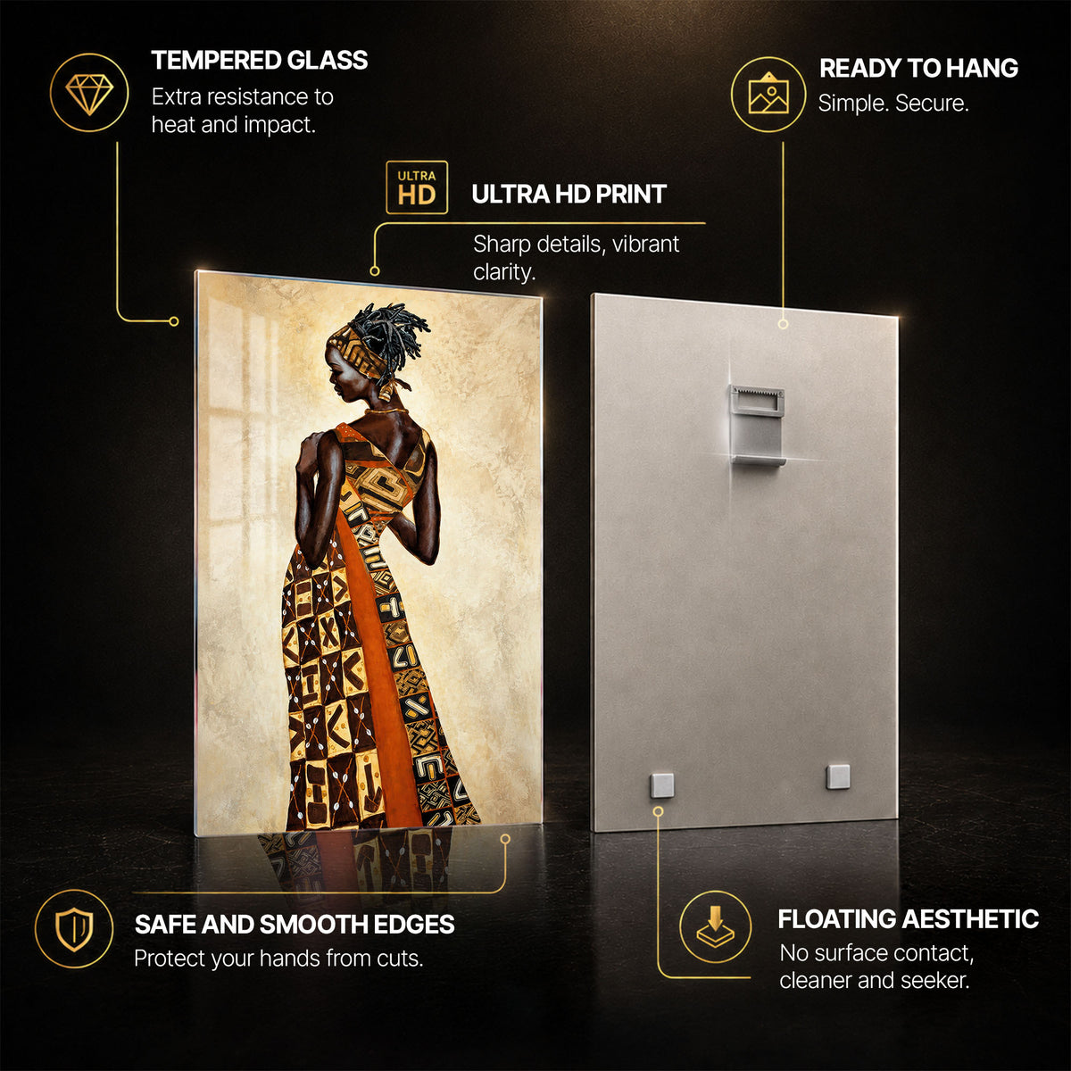 African Elegance — tempered glass, ultra HD print, ready to hang