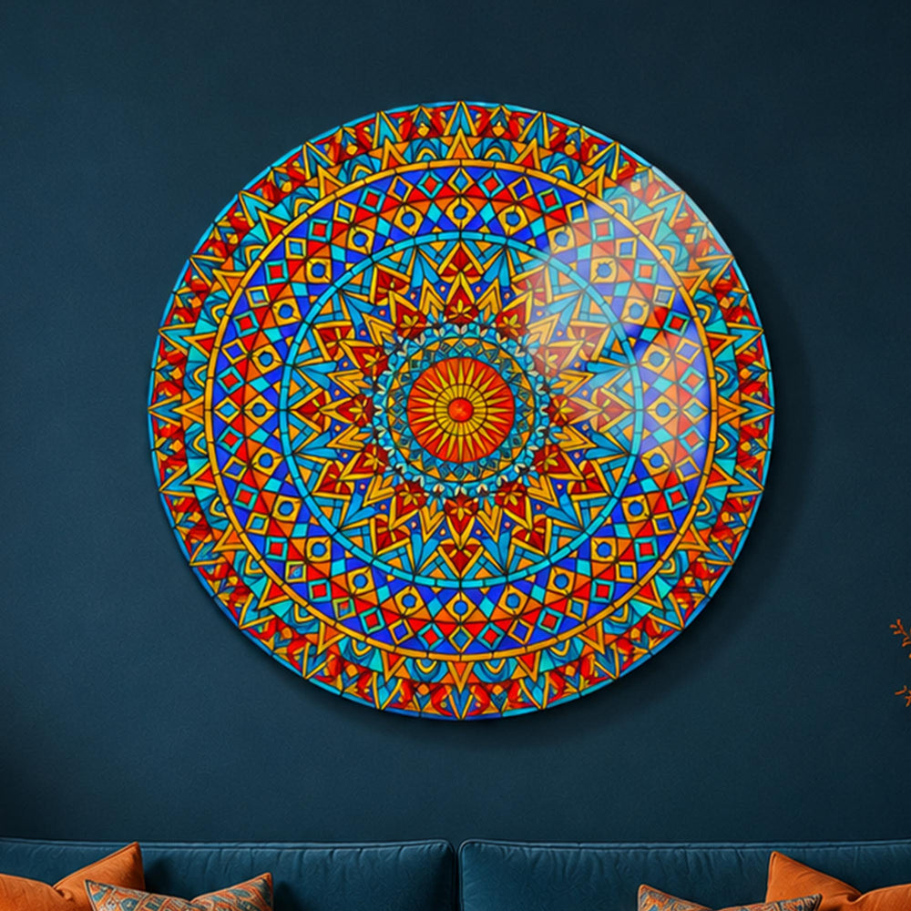 Festival Mandala — tempered glass, ultra HD print, ready to hang